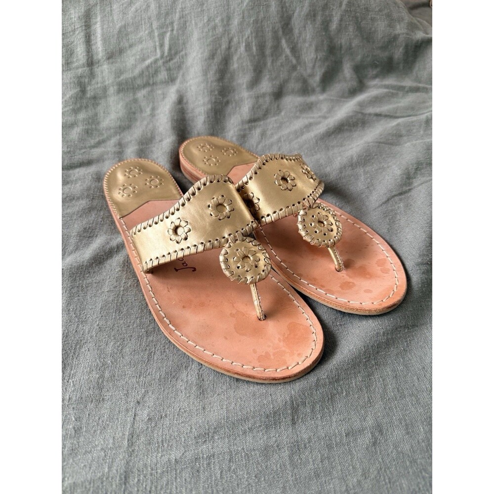 Jack Rogers Original Jacks Sandals Gold Size 10 Summer Preppy Platinum Leather